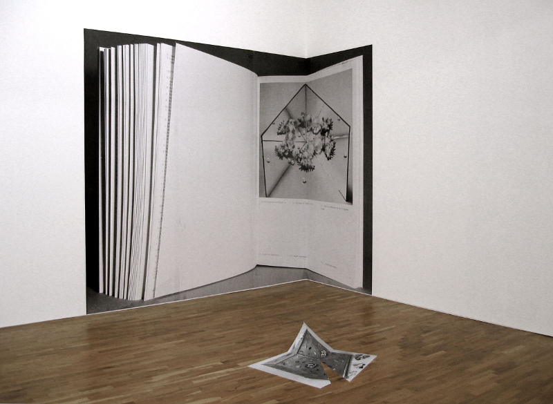 Entre-Deux : Alexandra Leykauf, Alexandra Leykauf, Katoptrische Experimente, 2012. Black and white prints, 250cm x 335cm et silk screen on aluminium, 60cm x 65cm. Installation view 